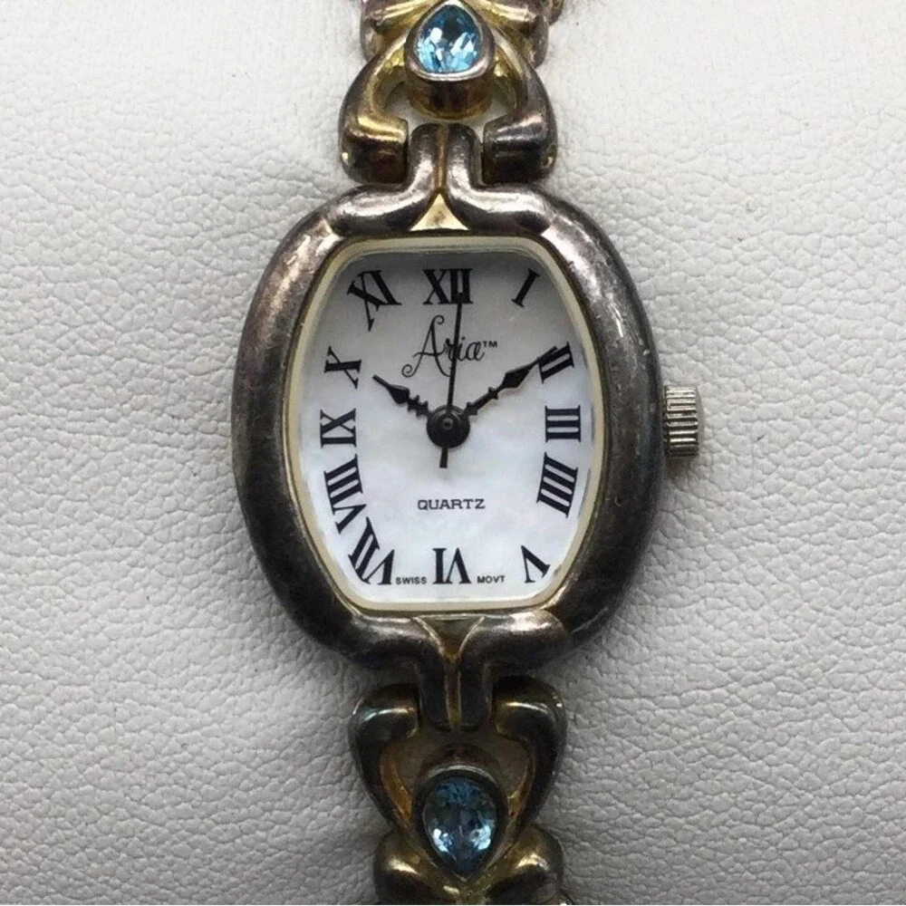 Aria Womens Watch 20mm Sterling Silver MOP Dial Blue Bracelet New Battery 6.5